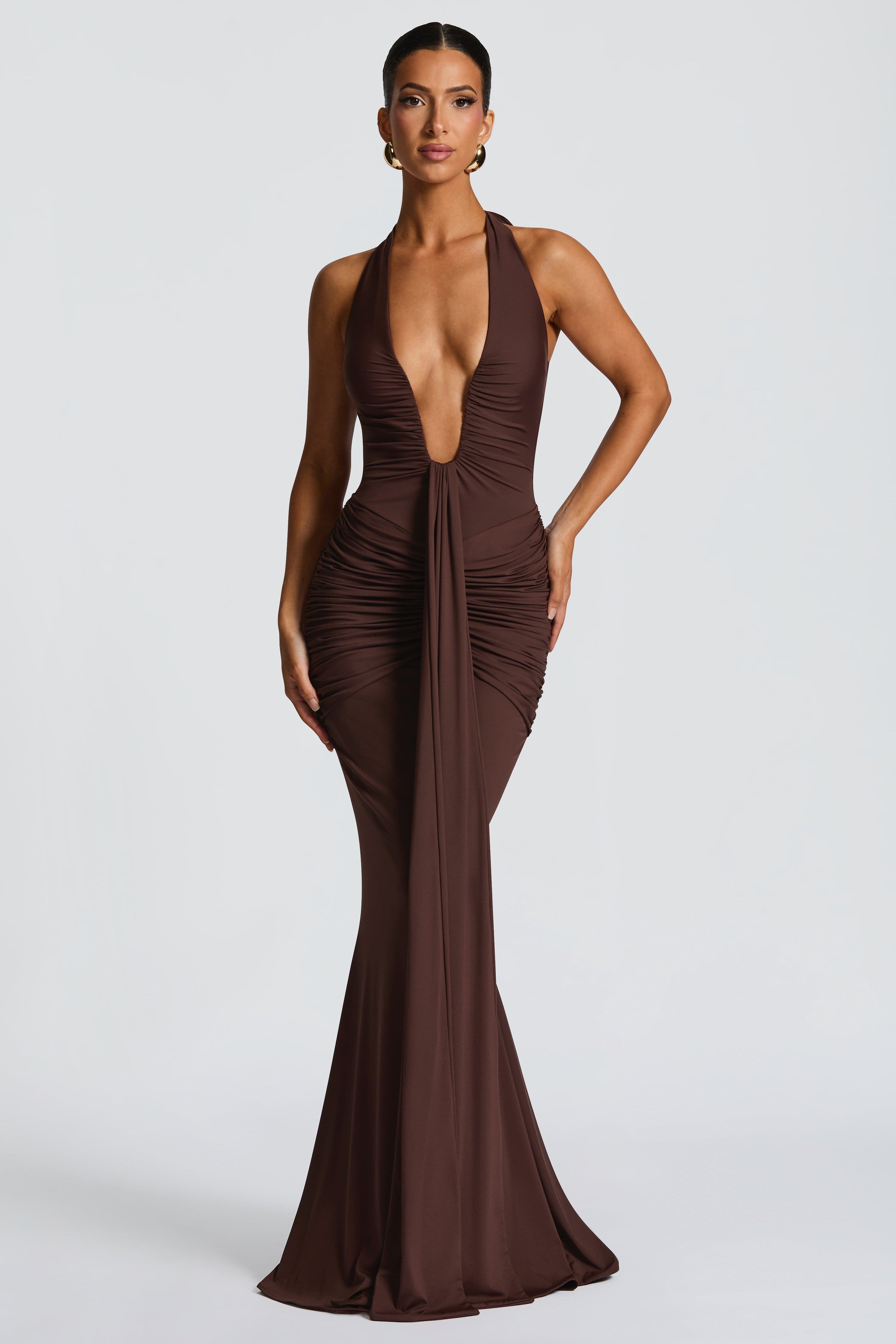 THE SCULPTED SIREN MAXI DRESS - BROWN