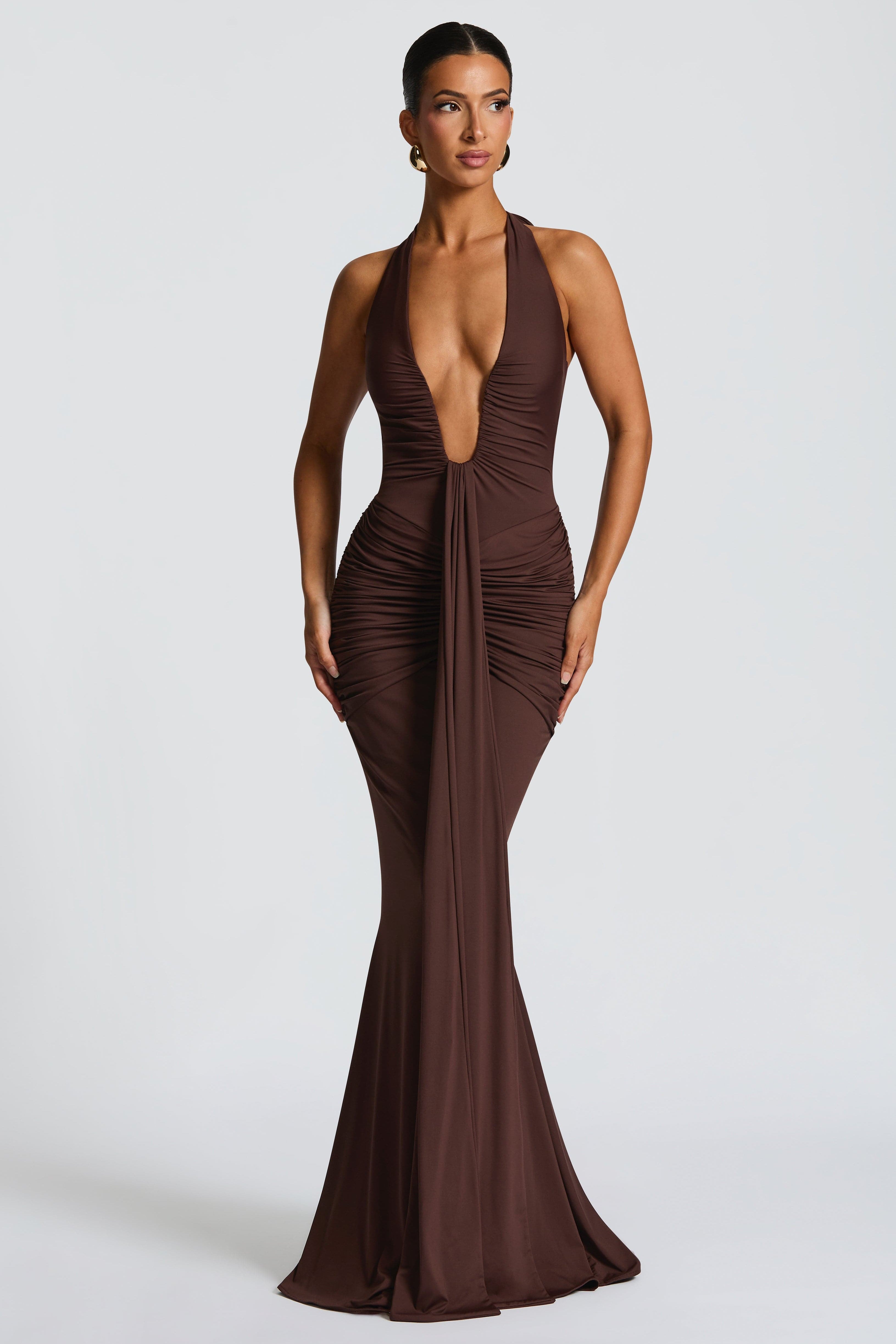 THE SCULPTED SIREN MAXI DRESS - BROWN