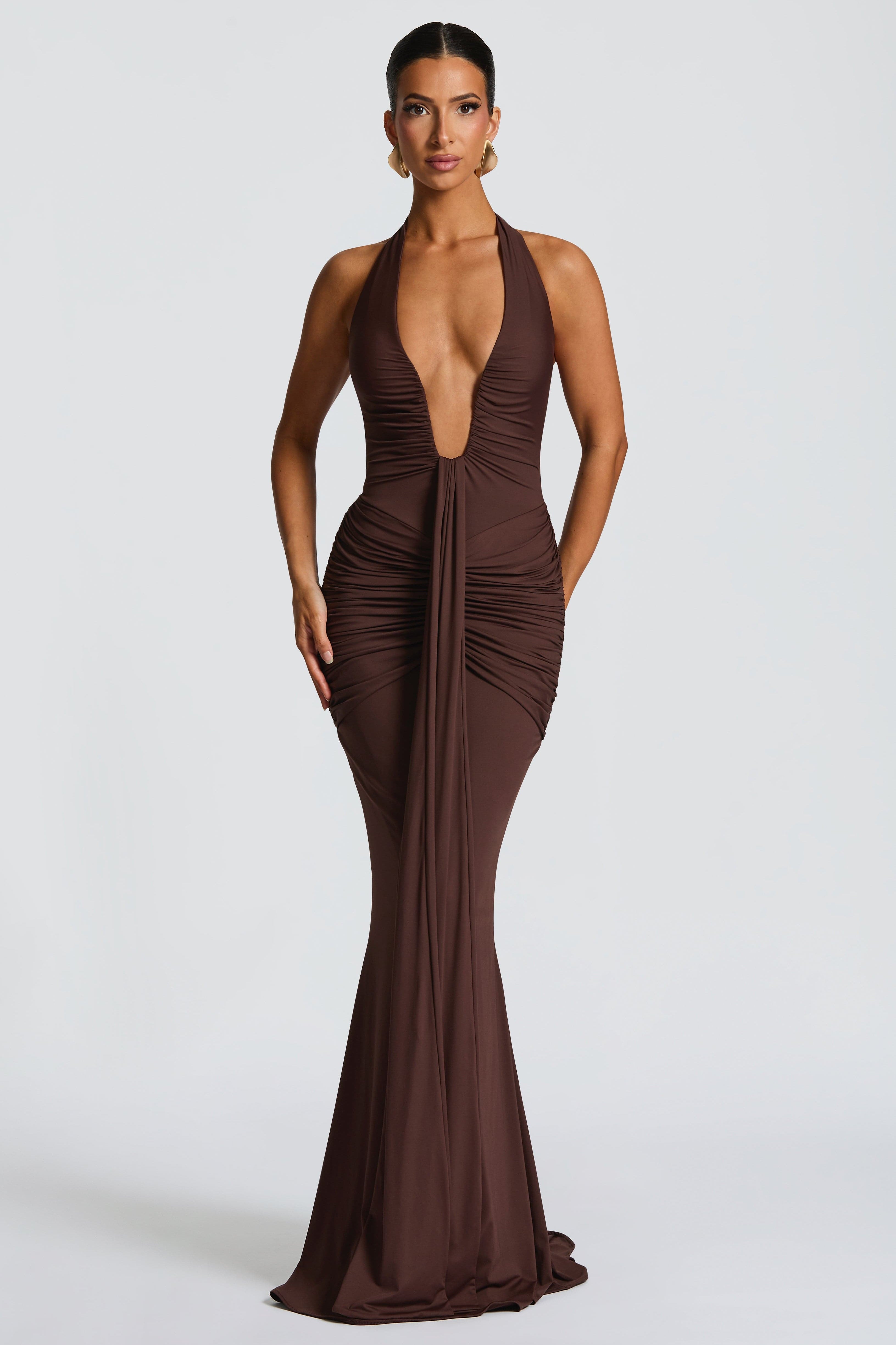 THE SCULPTED SIREN MAXI DRESS - BROWN