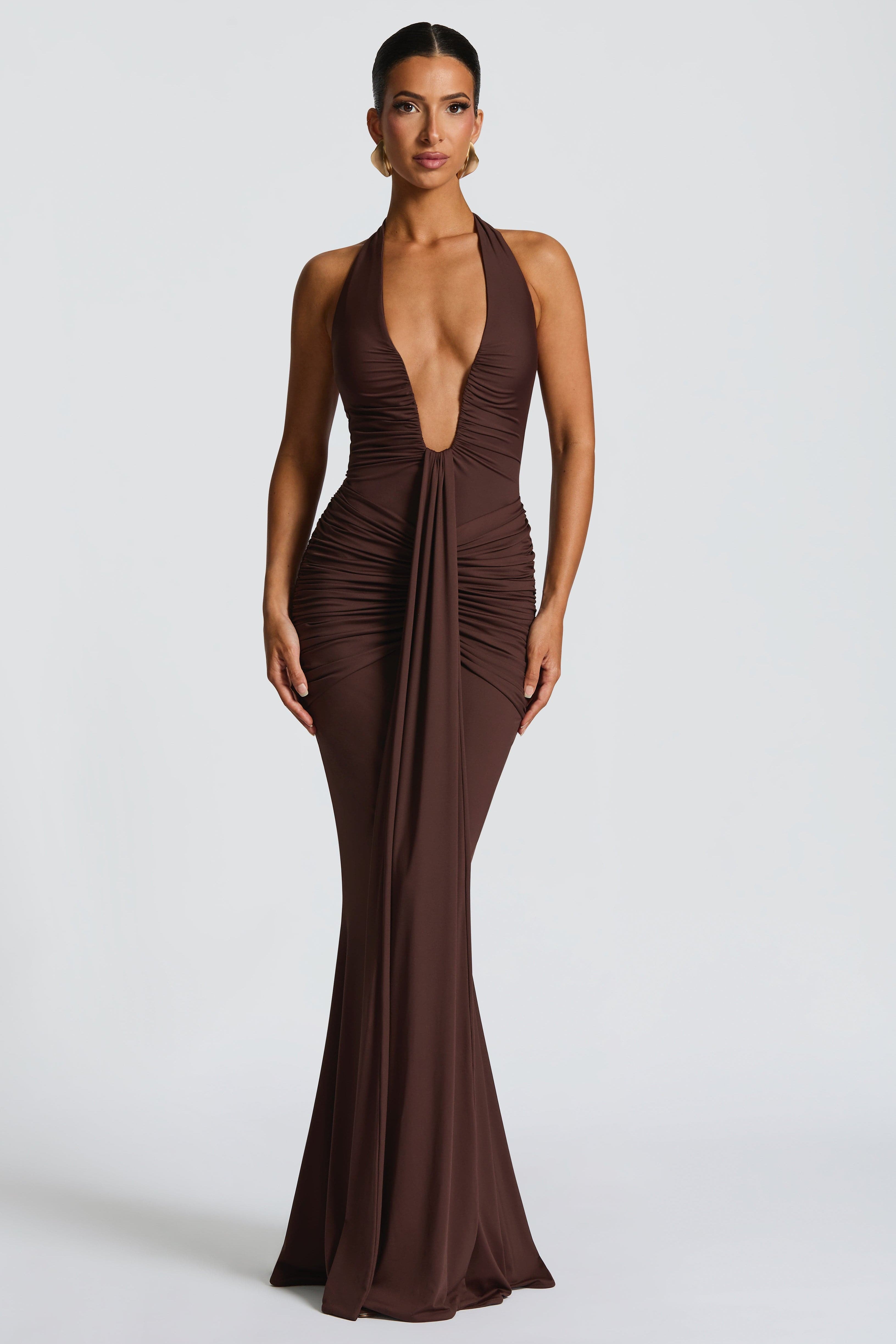 THE SCULPTED SIREN MAXI DRESS - BROWN