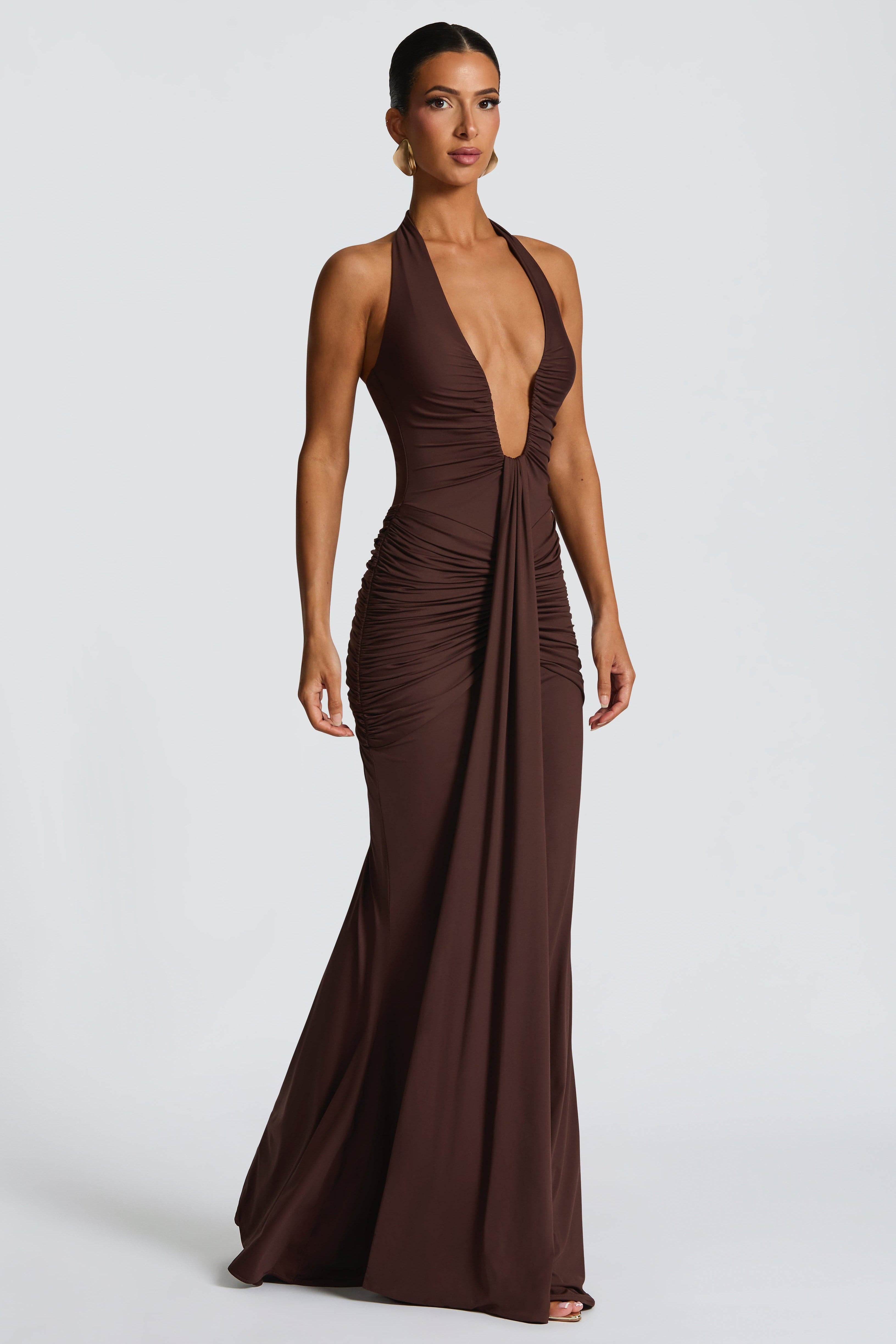 THE SCULPTED SIREN MAXI DRESS - BROWN